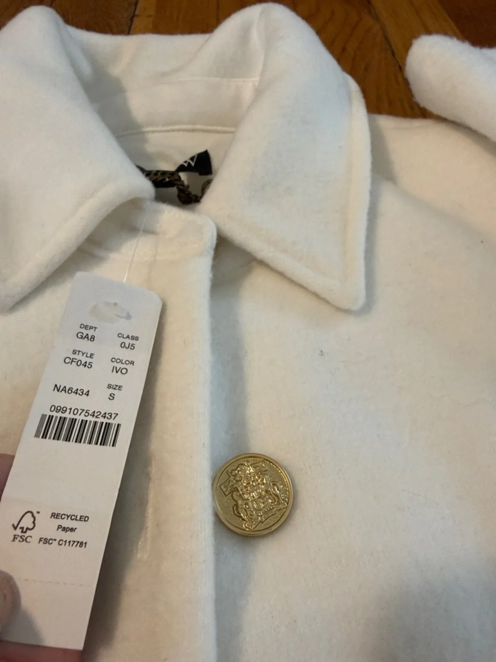 NWT J. Crew Cream IVORy Button-Front Cropped lady Jacket poly wool blend size S